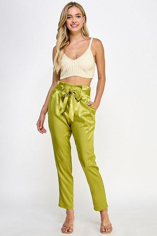 PAPER WAIST SATIN PANTS