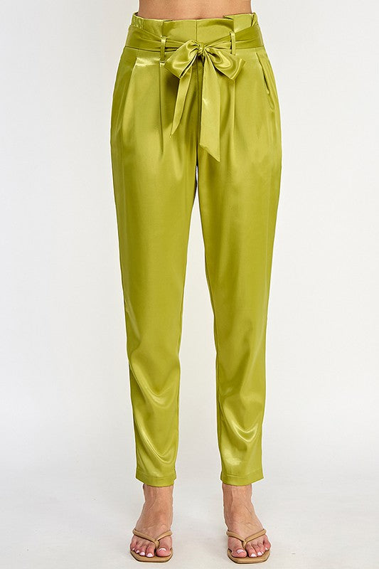 PAPER WAIST SATIN PANTS