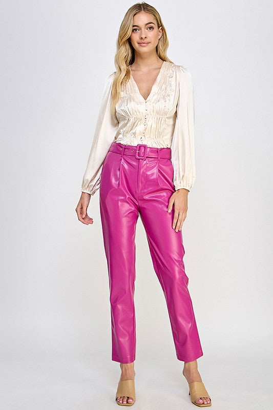 FAUX LEATHER BELT PANTS