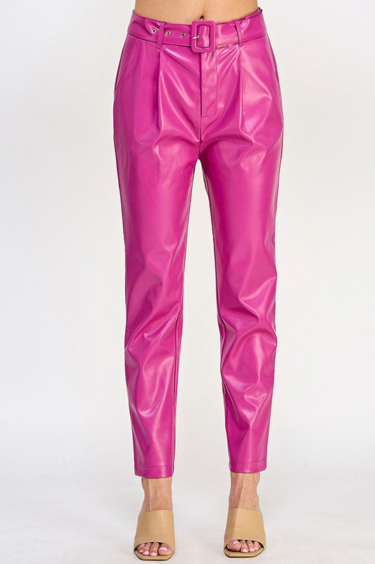 FAUX LEATHER BELT PANTS