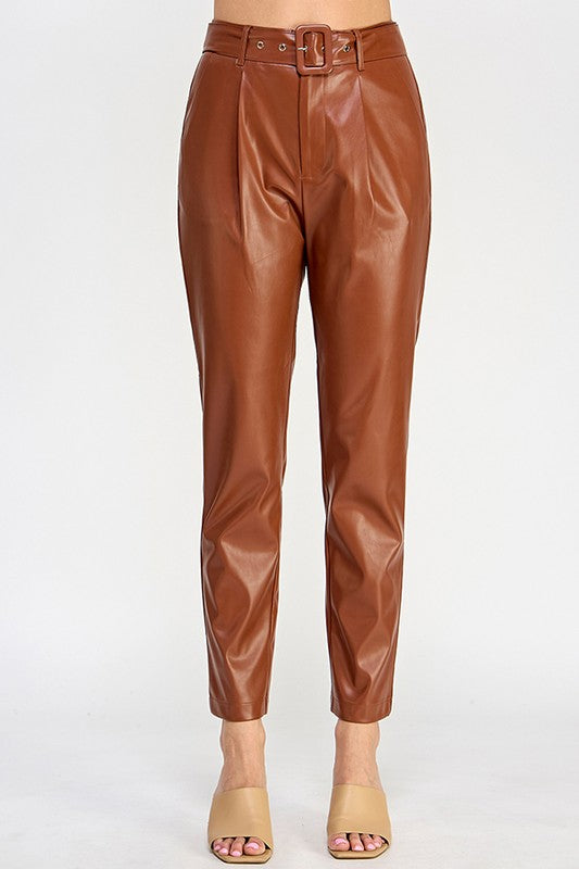 FAUX LEATHER BELT PANTS