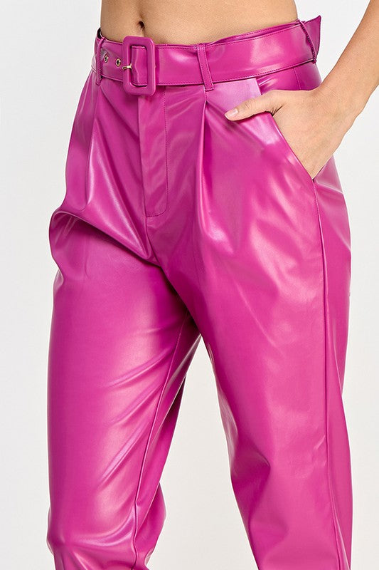 FAUX LEATHER BELT PANTS