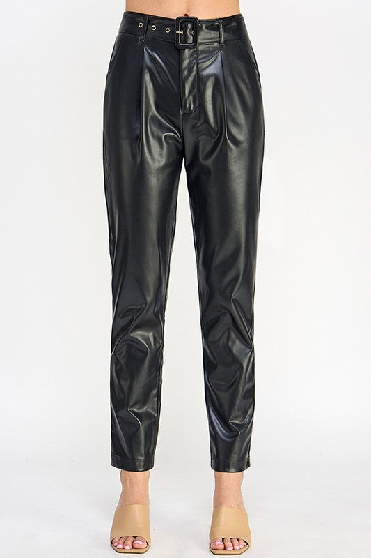 FAUX LEATHER BELT PANTS