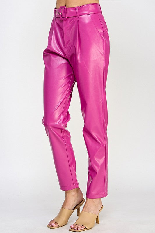 FAUX LEATHER BELT PANTS