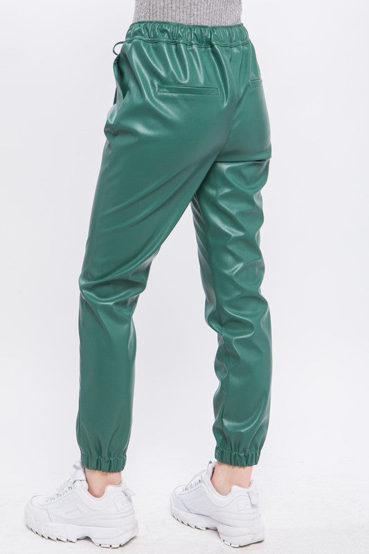 FAUX LEATHER JOGGER PANTS