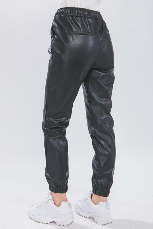 FAUX LEATHER JOGGER PANTS