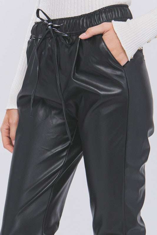 FAUX LEATHER JOGGER PANTS