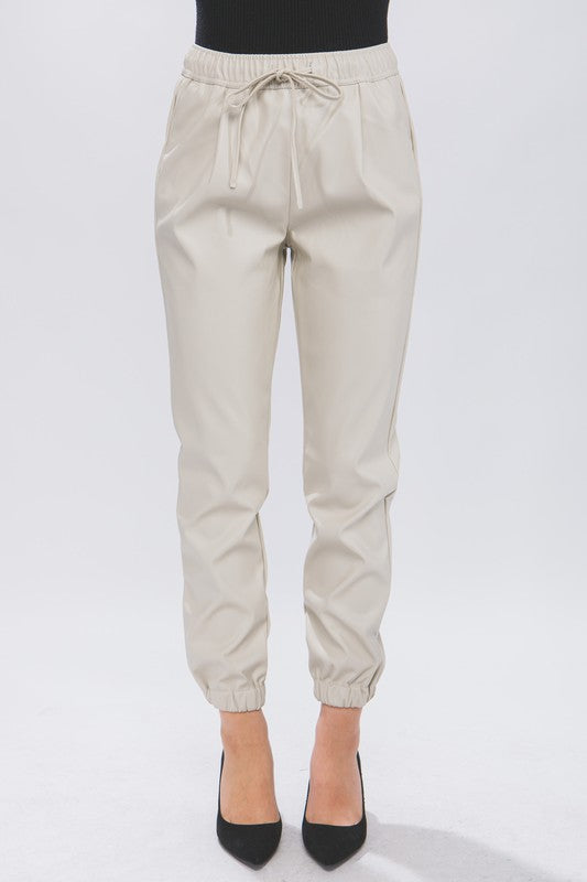 FAUX LEATHER JOGGER PANTS