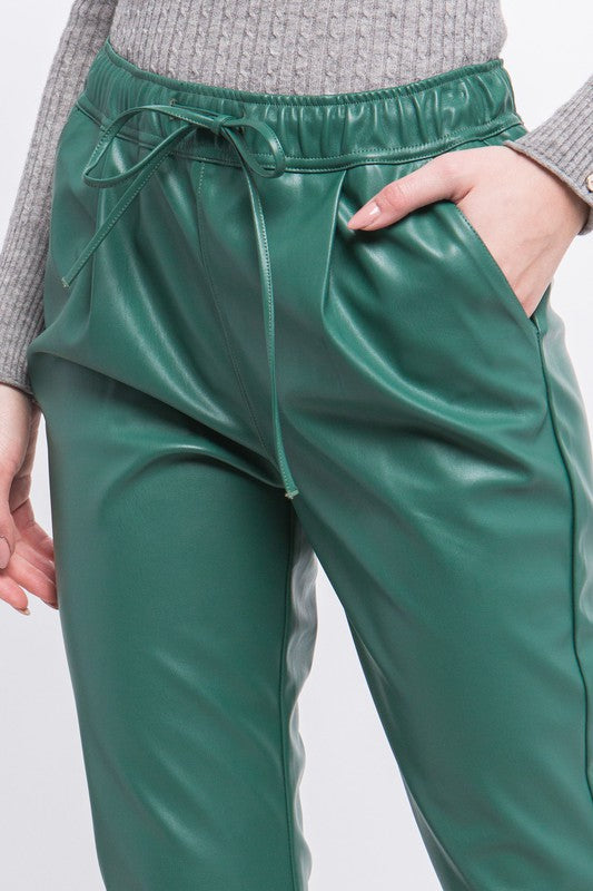 FAUX LEATHER JOGGER PANTS