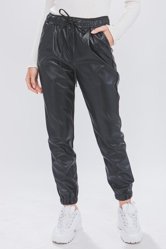 FAUX LEATHER JOGGER PANTS