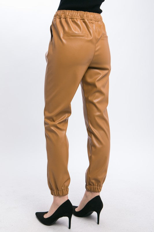 FAUX LEATHER JOGGER PANTS