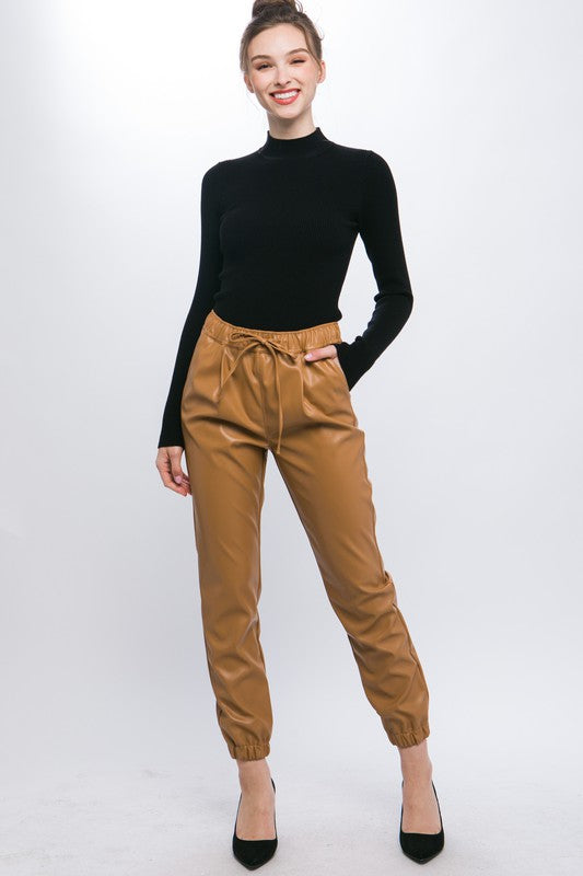 FAUX LEATHER JOGGER PANTS