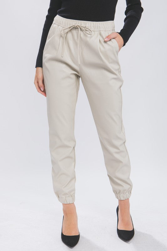 FAUX LEATHER JOGGER PANTS