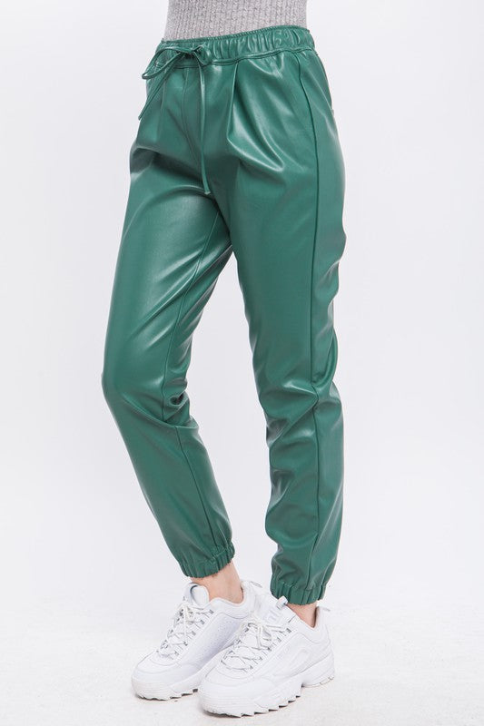 FAUX LEATHER JOGGER PANTS