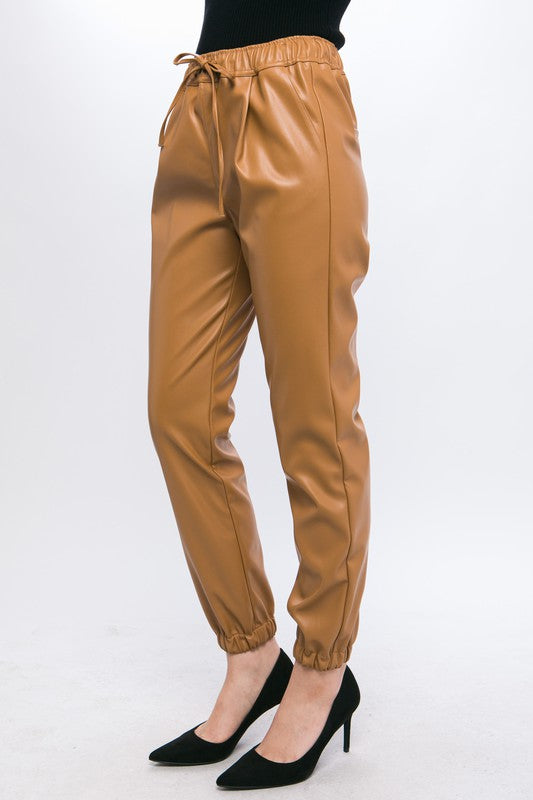 FAUX LEATHER JOGGER PANTS