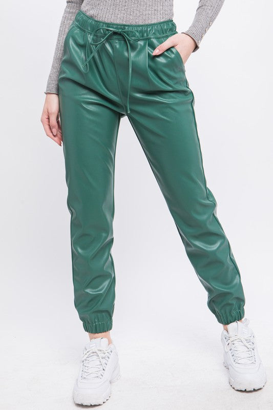 FAUX LEATHER JOGGER PANTS