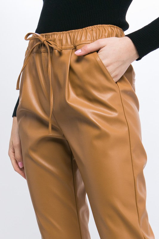 FAUX LEATHER JOGGER PANTS