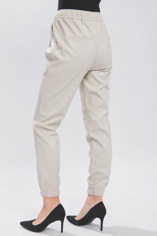 FAUX LEATHER JOGGER PANTS