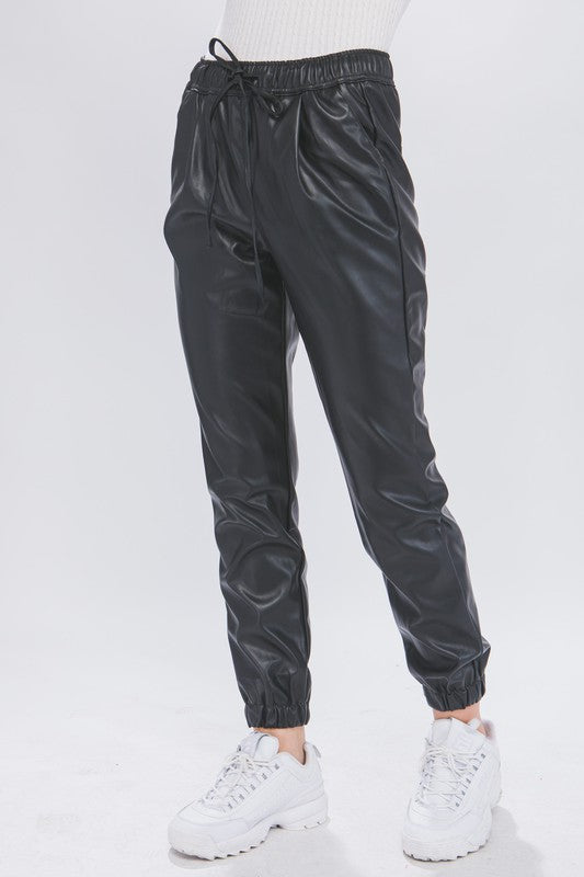 FAUX LEATHER JOGGER PANTS