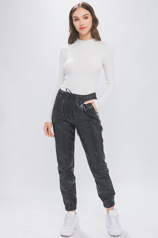 FAUX LEATHER JOGGER PANTS