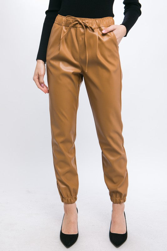 FAUX LEATHER JOGGER PANTS