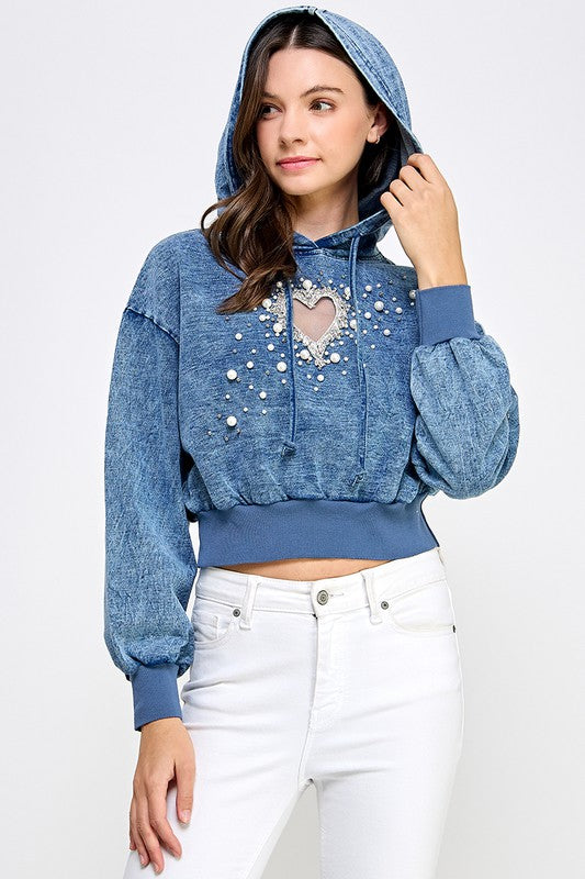 DENIM HOODIE RHINESTONE JACKET