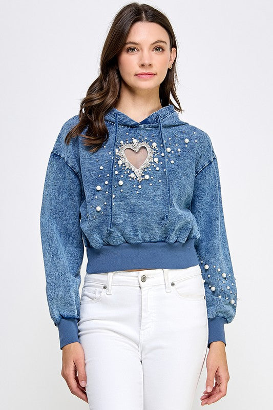 DENIM HOODIE RHINESTONE JACKET