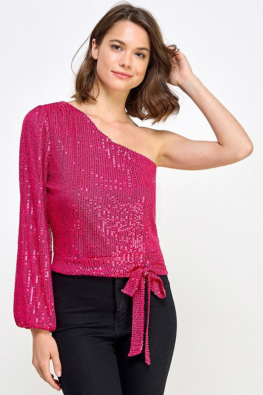 SEQUIN ONE SHOULDER TOP