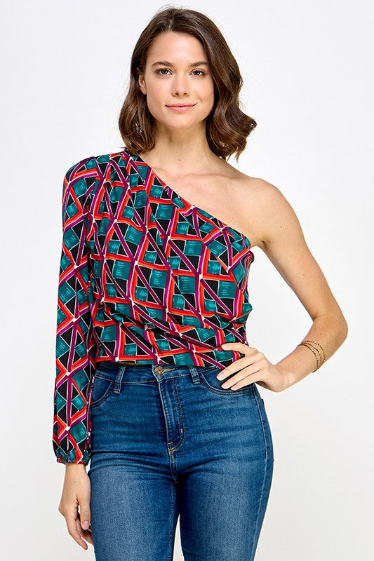 DRAPED FRONT ONE SHOULDER TOP