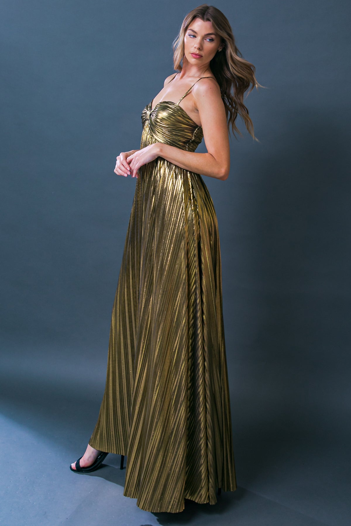 FOILED MAXI PARTY DRESS