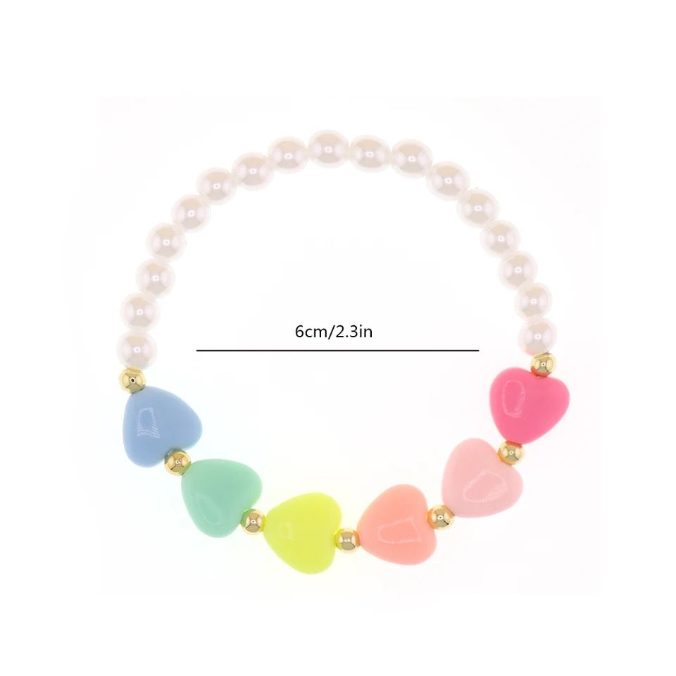 PASTEL COLORS HEARTS STRETCH BRACELET