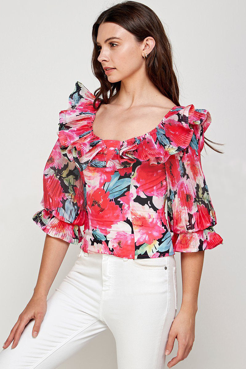 OFF SOULDER PRINT TOP WITH BACK ZIPPUP