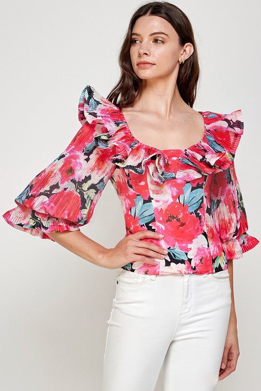 OFF SOULDER PRINT TOP WITH BACK ZIPPUP