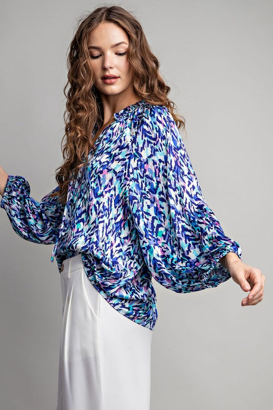 PRINTED MULTICOLOR LONG SLEEVE BLOUSE