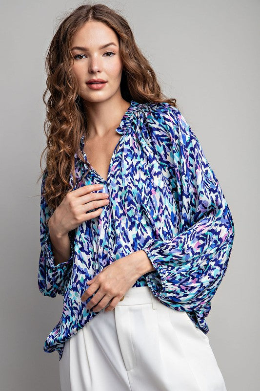 PRINTED MULTICOLOR LONG SLEEVE BLOUSE