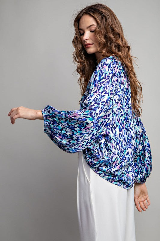 PRINTED MULTICOLOR LONG SLEEVE BLOUSE