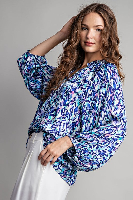 PRINTED MULTICOLOR LONG SLEEVE BLOUSE