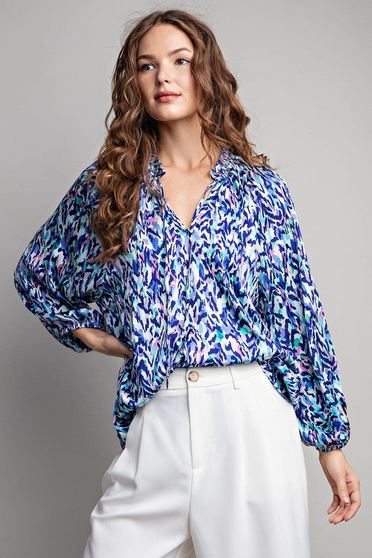 PRINTED MULTICOLOR LONG SLEEVE BLOUSE