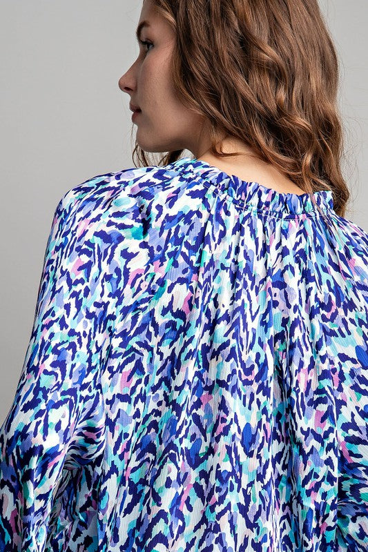 PRINTED MULTICOLOR LONG SLEEVE BLOUSE