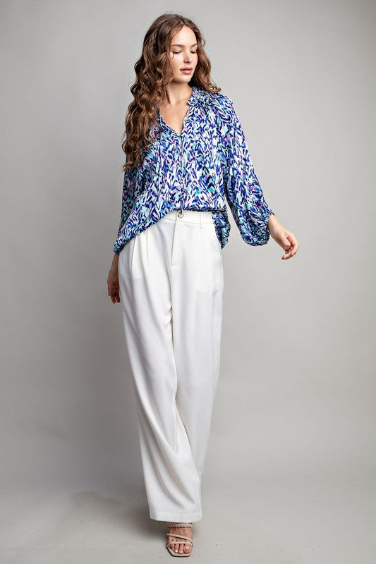 PRINTED MULTICOLOR LONG SLEEVE BLOUSE