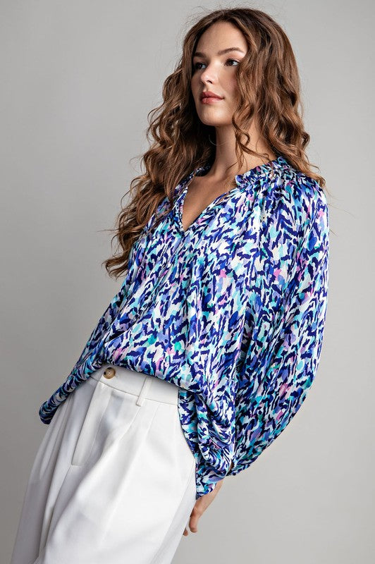 PRINTED MULTICOLOR LONG SLEEVE BLOUSE