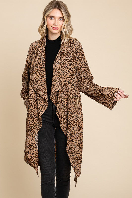 DRAPPING COLLAR LEOPARD PRINT JACKET