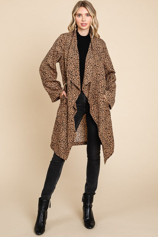 DRAPPING COLLAR LEOPARD PRINT JACKET