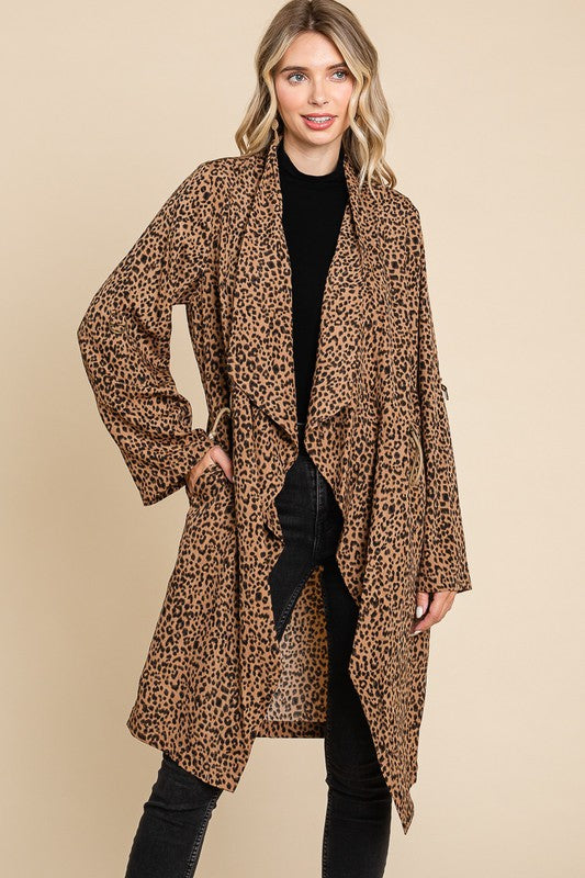 DRAPPING COLLAR LEOPARD PRINT JACKET