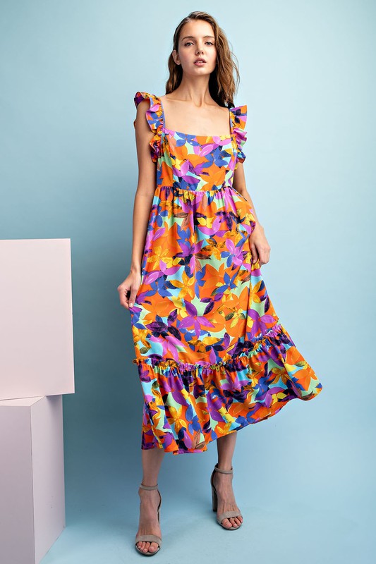 FLORAL PRINT SQUARE NECK DRESS