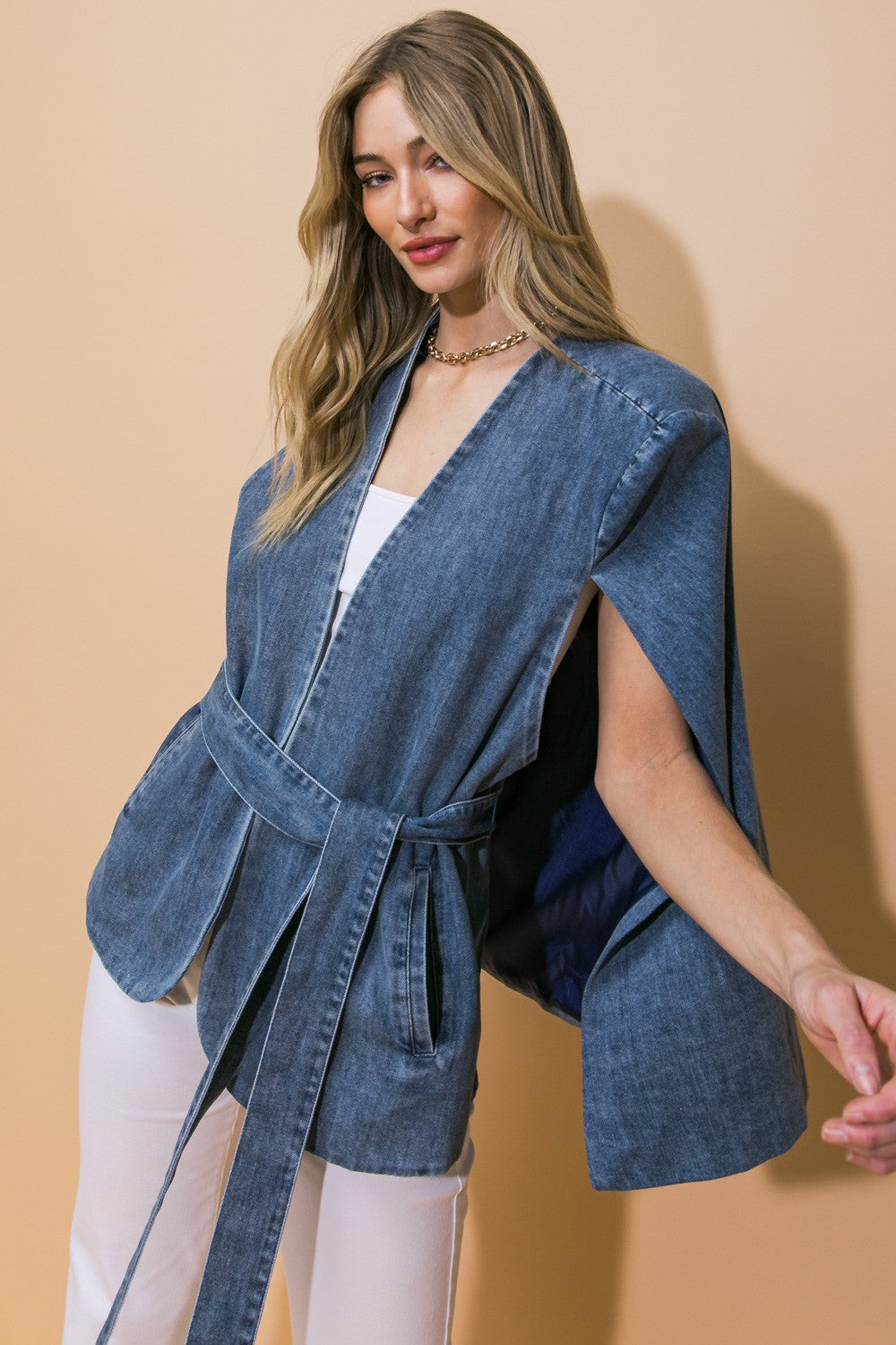 DENIM CAPE BLAZER