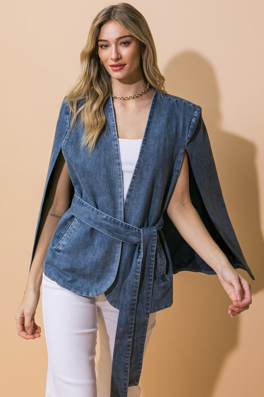 DENIM CAPE BLAZER