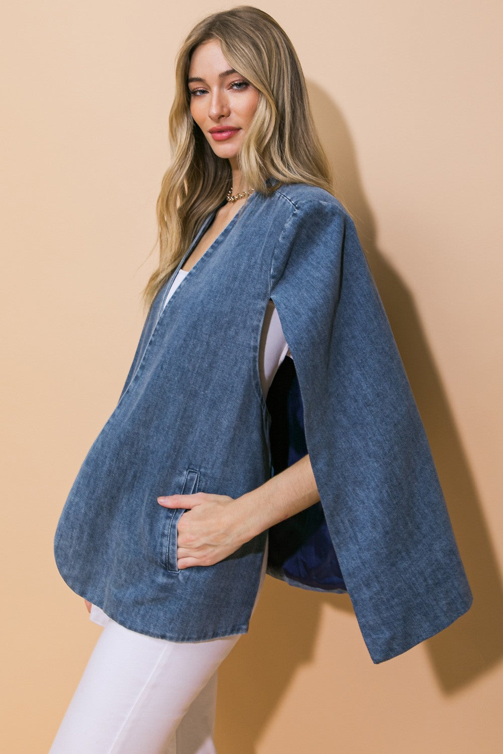 DENIM CAPE BLAZER