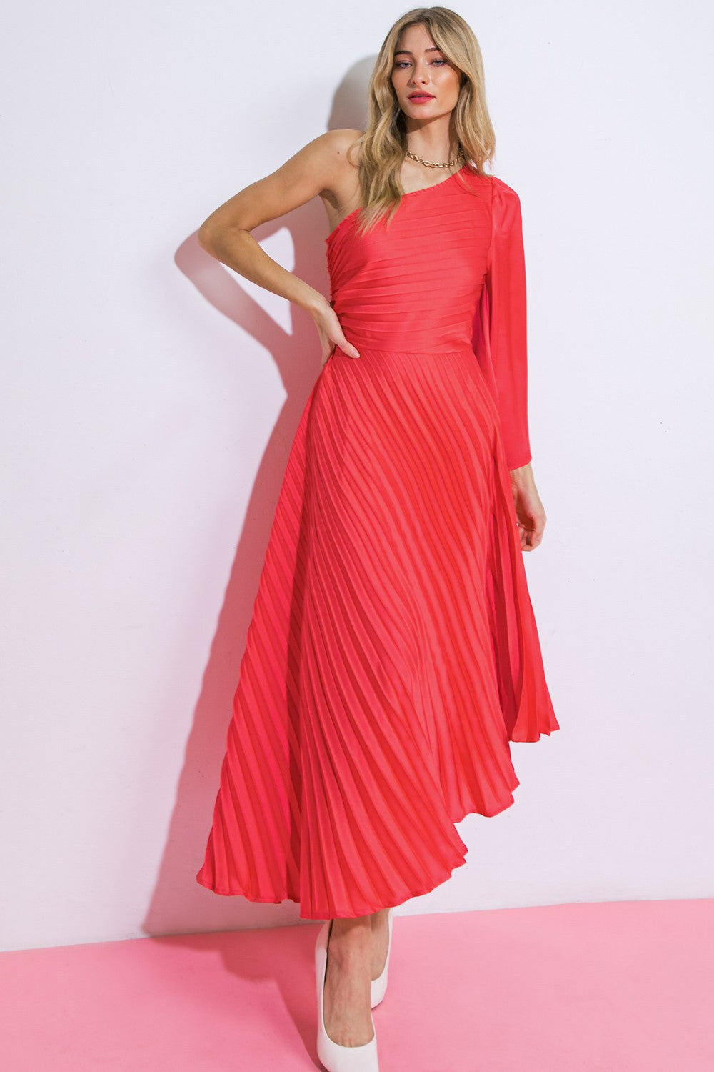 ONE SHOULDER PLEATED DRESS