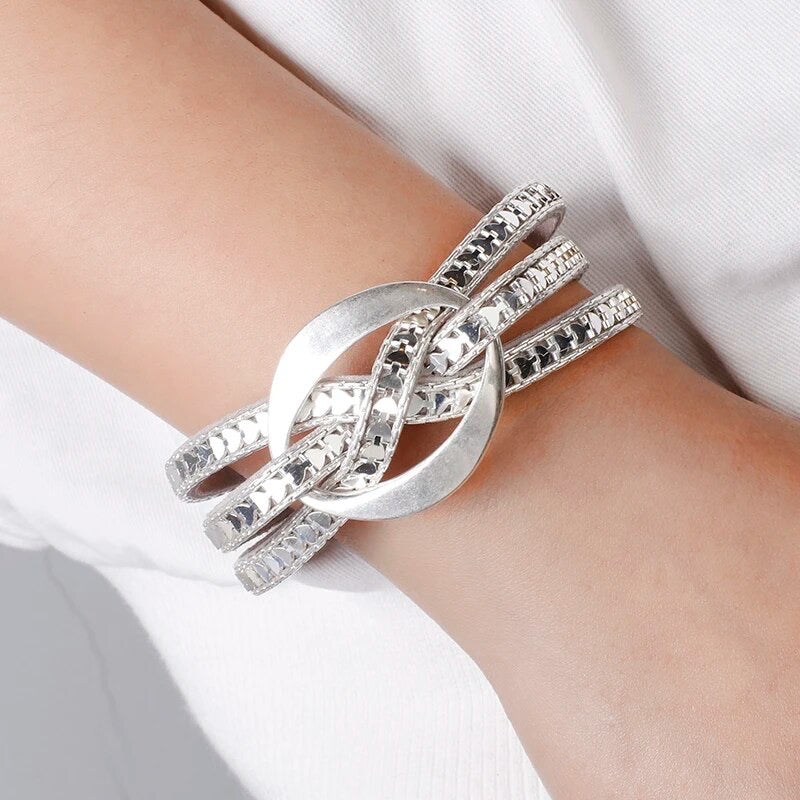 METAL OVAL MULTILAYER LEATHER BRACELET